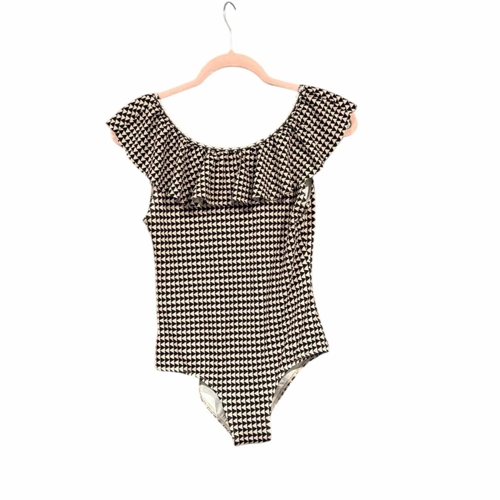 Janie and Jack‎ Girl’s Marshmallow Fluff Geo Print Ruffle Swimsuit Size 18